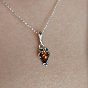 Zierliche Eulen Anhänger Silber Bernstein Edelstein, kleiner Honig Bernstein Tropfen Charm Teardrop Schmuck Geschenke, kleine Eule Liebhaber Geschenk