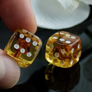 FREE GIFT BOX 14 x 14 Pair Amber Dice Set Handmade Baltic Amber Dice Small Cube Gambling Dice Board Game Dice Large Gemstone Crystal Dice uk