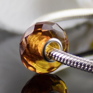 Faceted Cognac Amber Charm / Sterling Silver Baltic Amber Charms Trollbeads /Cognac Amber Pandora Charm /Gemstone Charms Beads with Gift Box