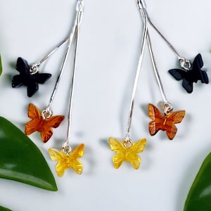Butterfly Gemstone Baltic Amber Teardrop Earrings Drop Butterfly Art Amber Earrings | Teardrop Sterling Silver Moth Jewellery Amber Gift