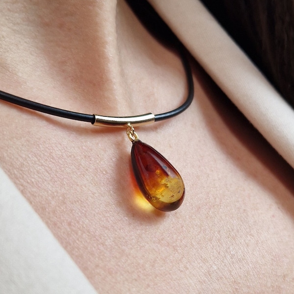 Gemstone Gold Choker Genuine Amber Pendant Necklace Teardrop Gift Small Baltic Amber Teardrop Large Teardrop Pendant Choker Womens Collar uk