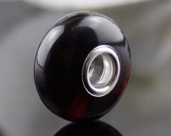 CAJA DE REGALO GRATIS Charm de ámbar báltico negro, donut de ámbar cereza, cuentas troll compatibles con Pandora, pulsera de ámbar, collar, dijes de plata del Reino Unido, cuentas troll
