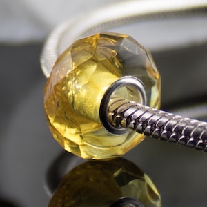 Faceted Lemon Amber Charm | Sterling Silver Baltic Amber Charms Trollbeads | Lemon Amber Pandora Compatible Charm | Gemstone Charms Beads