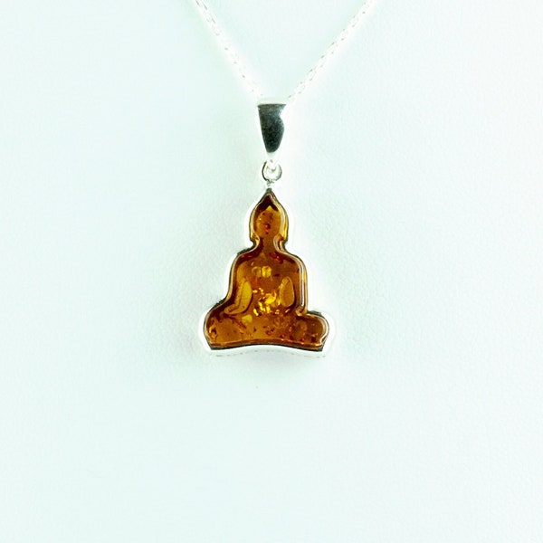 Pendentif Bouddha Ambre | Collier De Charme de Bouddha | Bijoux Bouddha en argent | Grand cognac baltique collier pendentif en ambre| Petit art de Bouddha unisexe