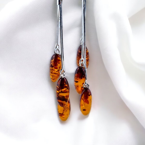 Dainty Gemstone Swing Earrings Drop Honey Baltic Amber Small Tear Drop Gift Women Crystal Silver Dangle Drop Earrings Large Long Earrings