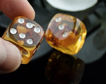 FREE GIFT BOX 18 X 18 Large Amber Dice Set Handmade Baltic Amber Dice Small Gambling Pair Dice Board Game Dice Large Gemstone Crystal Dice