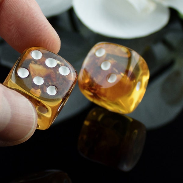 FREE GIFT BOX 18 X 18 Large Amber Dice Set Handmade Baltic Amber Dice Small Gambling Pair Dice Board Game Dice Large Gemstone Crystal Dice