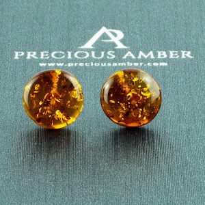 Classic Stud Natural Honey Baltic Amber Silver Gemstone Earrings Women, Circle Flat Dainty Crystal Small Round Stud Everyday Earrings