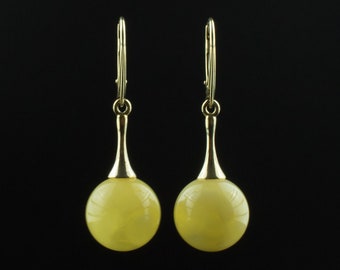 Butterscotch Amber Gold Drop Dangle Earrings for Women / Large Ball Baltic Amber Gold Earrings / Amber Drop Dangle Jewellery Beads Earrings