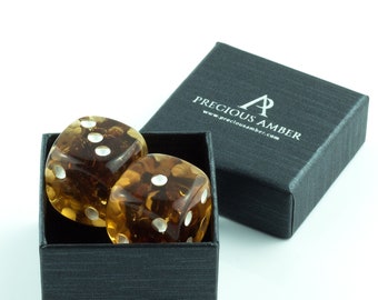 COFFRET CADEAU GRATUIT 20 x 20 Énorme paire Amber Dice Cube Fait à la main Baltic Amber Dice Grand jeu de dés Ensemble Jeu de société Dés Grand cristal de pierres précieuses