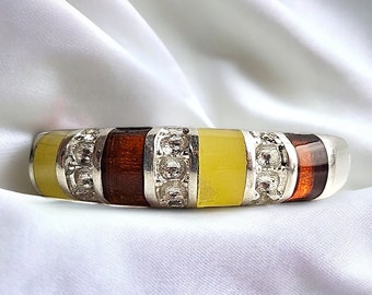 CARVED Sterling Silver Baltic Amber Gemstone Ring Women, Multicolour Natural Real Amber Dainty Stone Crystal Ring, Small Silver Rings Gift