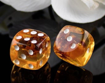 FREE GIFT BOX Amber Dice | Handmade Baltic Amber Dice Set Small Gambling Pair of Dice | Board Game Dice |Large Gemstone Crystal Cube Dice uk