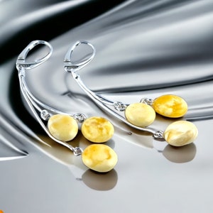 White Gemstone Baltic Amber Small Tear Drop Swing Earrings Women | Crystal Silver Dangle Drop Earrings | Multi Teardrop Large Long Earrings