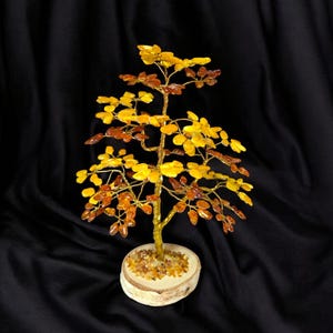 LARGE Baltic Amber Pine Tree of Life Luck Happiness Handmade Amber Bonsai Gift, Gemstone Chakra Crystal Bonsai Money Tree Nature Lover Gifts