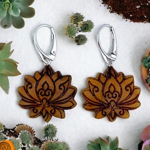 Lotus Gemstone Baltic Amber Teardrop Earrings | Flower Drop Amber Earrings | Teardrop Sterling Silver Jewelry Amber Flower Gift Earrings