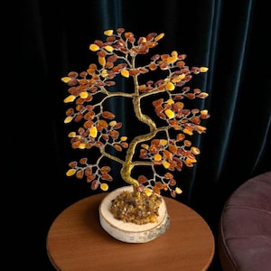 LARGE Baltic Amber Oak Tree of Life Luck Happiness Handmade Amber Bonsai Tree Gift, Gemstone Chakra Amber Bonsai Money Tree Lover Gifts