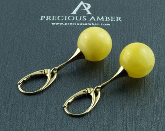 Boucles d’oreilles en or ambré de qualité Boucles d’oreilles en or pour femmes Grande sphère ronde Butterscotch Baltic Amber Drop Dangle Boucles d’oreilles | Boucles d’oreilles en pierre précieuse de bijoux en or ambré