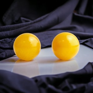 Vintage Antique Beeswax Gemstone Natural Baltic Amber Circle Dainty Stud Earrings Gift Women, Small Gem Round Tiny Studs 925 Sterling Silver