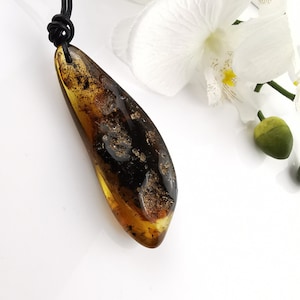 Huge Baltic Amber Amulet Pendant / Cognac Baltic Amber Protection Amulet / Wellness Gift / Viking Jewellery Pendant / Amber Leather