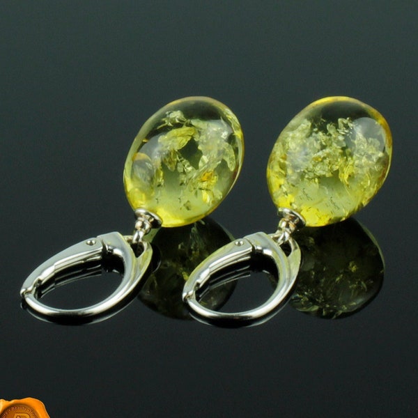 Quality Lemon Baltic Amber Silver Drop Dangle Teardrop Earrings for Women Lever Back Large Olive Beads Small Gemstone Tear Drop Earrings