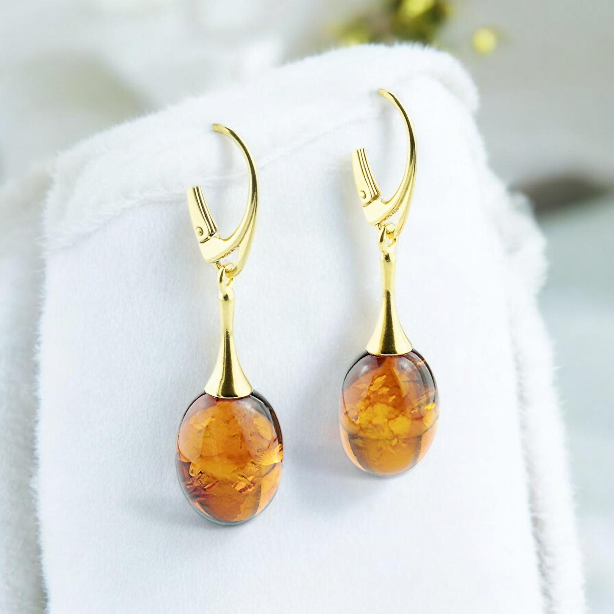 Gold amber earrings outlet