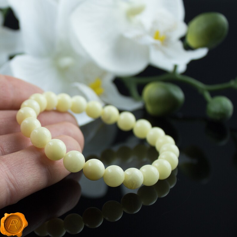 Pure White Baltic Amber Elastic Bracelet White Amber Beads Elastic Bracelet for Women White Gemstone Bracelet White Amber Jewellery