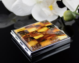 Luxury Amber Pocket Mirror / Double Sided Baltic Amber Gift Mirror /  Amber Souvenir Gifts
