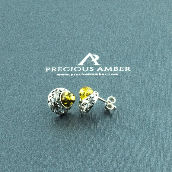 Boucles D'oreilles Femme - Ambre De La Baltique Vert - Argent Sterling