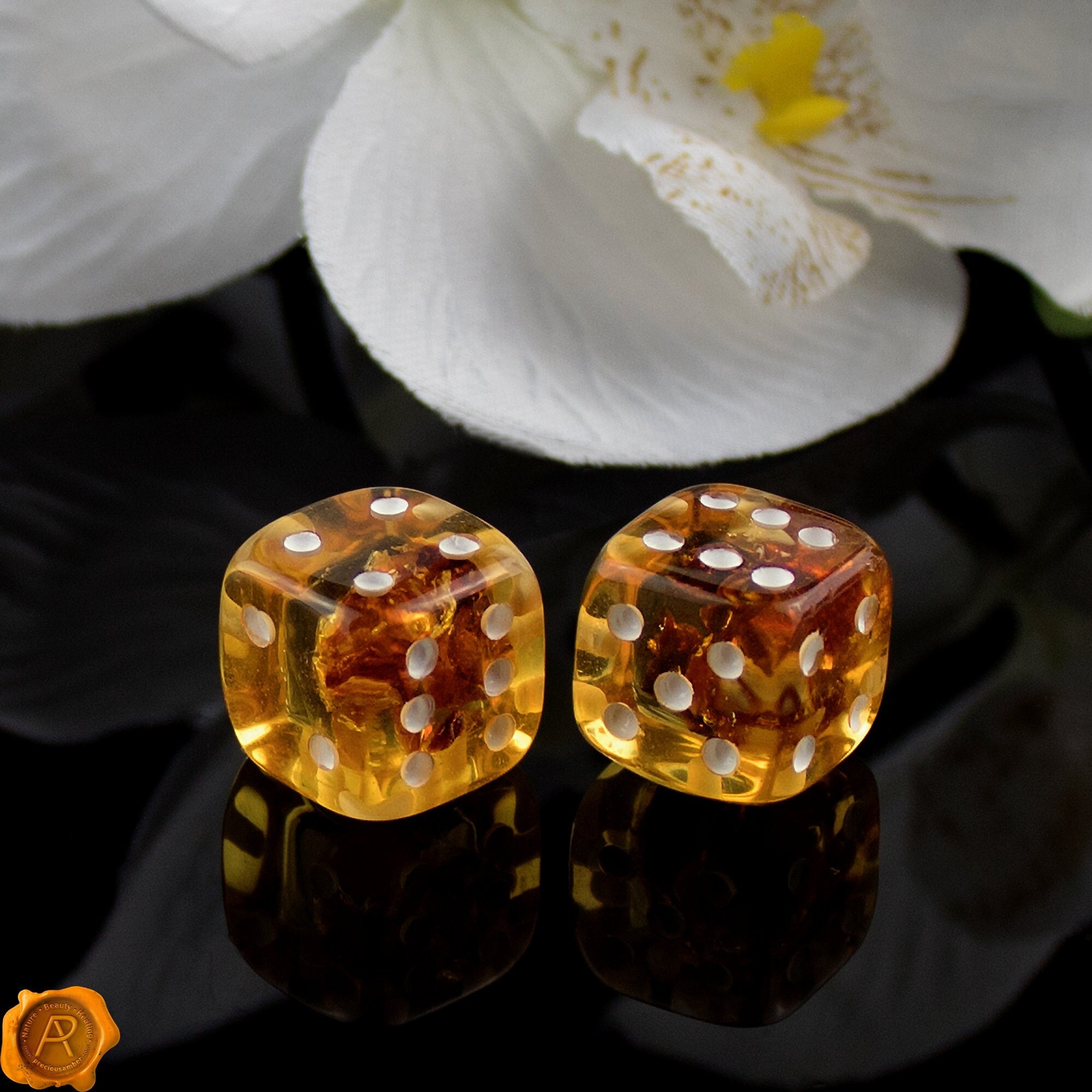 FREE GIFT BOX Amber Dice Baltic Amber Dice with Earthy Remains Small Gambling Pair Dice Set Board Game Resin Large Gemstone Crystal Dice uk