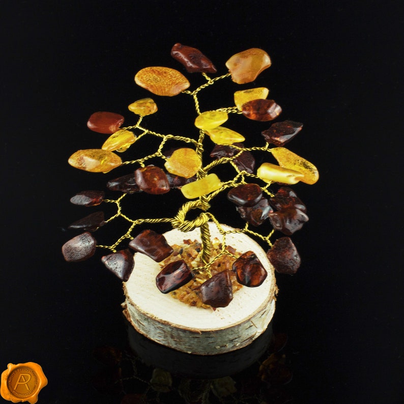 Handmade Amber Tree Multicolour Baltic Amber Tree Cognac Butterscotch Amber Leaves Tree on Birch Amber Tree Gift Amber Bonsai Tree