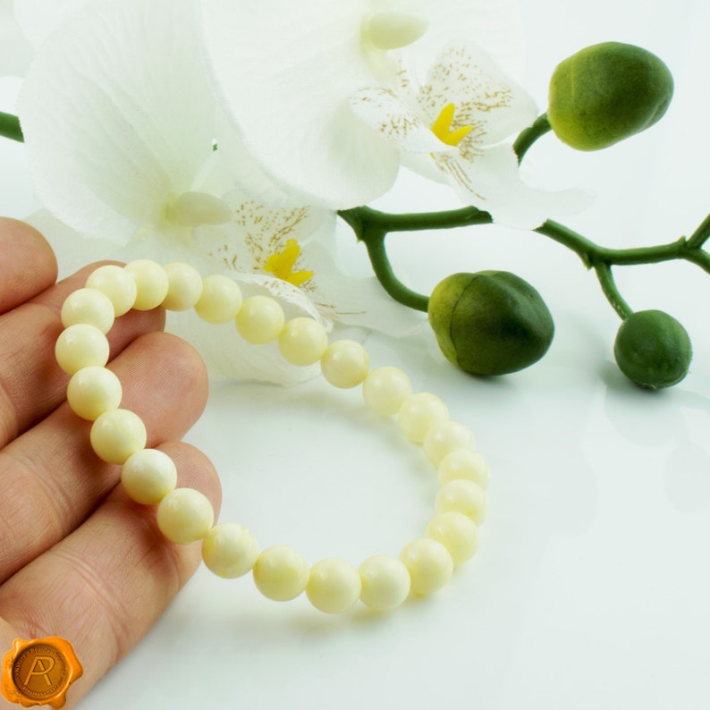 Pure White Baltic Amber Elastic Bracelet White Amber Beads Elastic Bracelet for Women White Gemstone Bracelet White Amber Jewellery