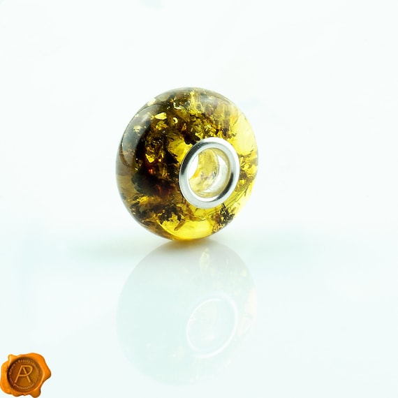 Green Baltic Amber Inclusion Silver Charm Pendant Gift Fits Pandora Trollbeads UK, Gemstone Small Amber Stone Crystal Beads Charms Bracelets