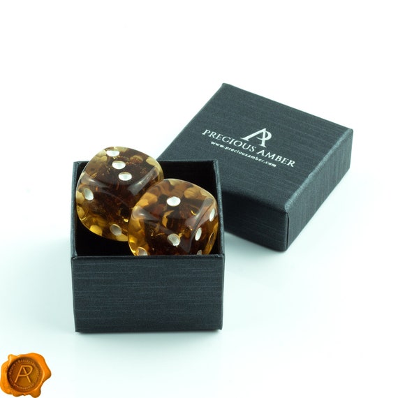 FREE GIFT BOX 20 x 20 Huge Pair Amber Dice Cube Handmade Baltic Amber Dice Large Gambling Dice Set Board Game Dice Large Gemstone Crystal