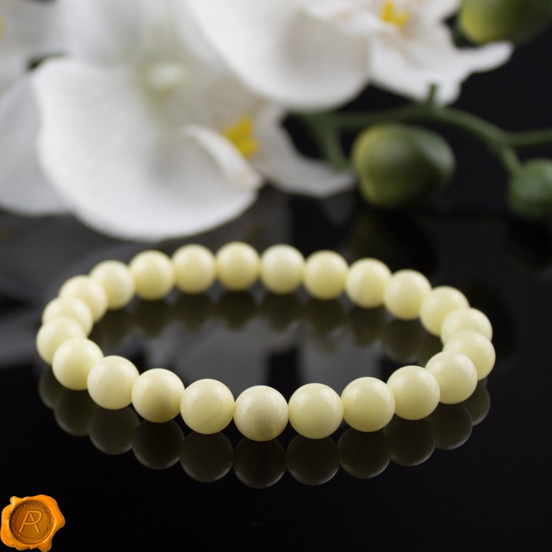 Pure White Baltic Amber Elastic Bracelet White Amber Beads Elastic Bracelet for Women White Gemstone Bracelet White Amber Jewellery