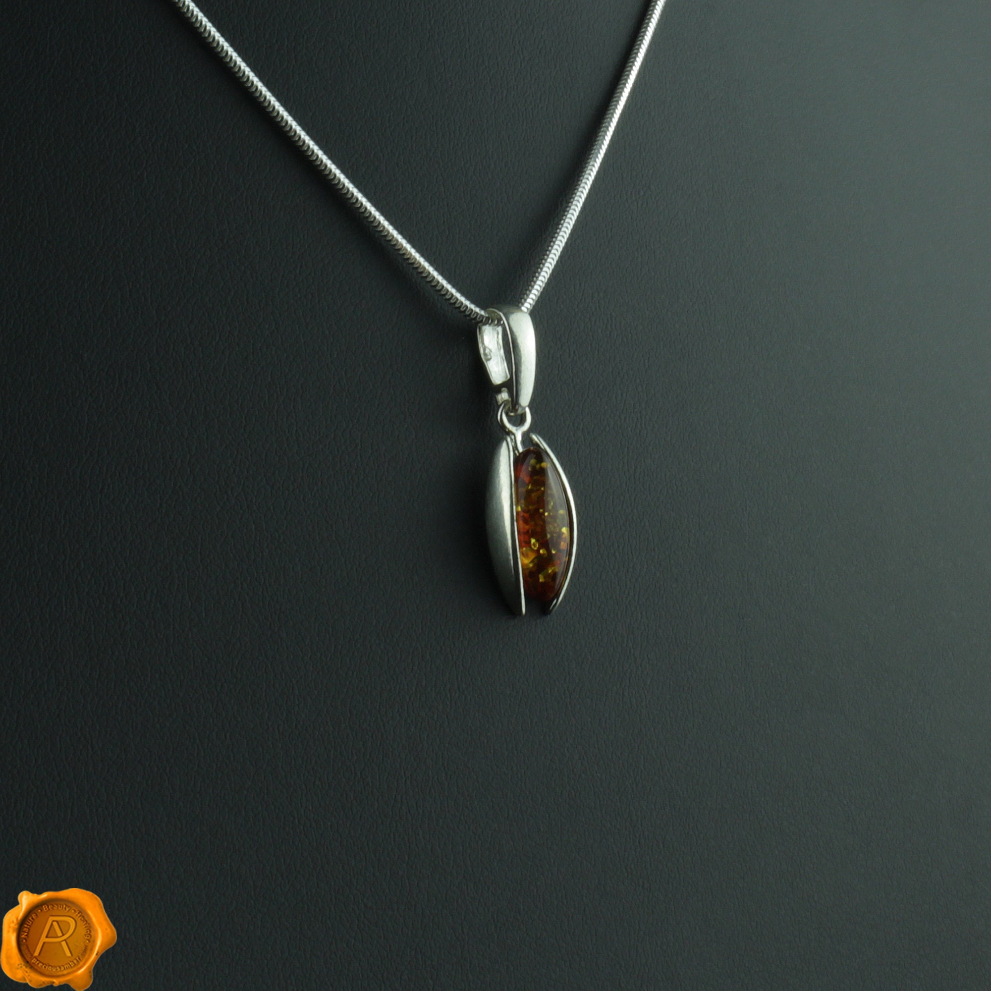 Buy Amber Silver Pendant / Cognac Amber Small Teardrop Pendant