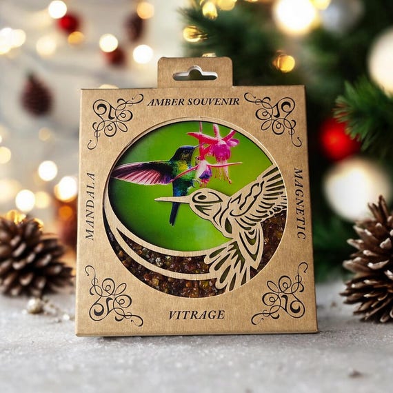 Decorazione per albero di Natale, colibrì, acchiappasole in ambra
