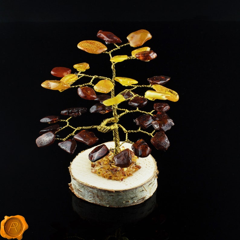 Handmade Amber Tree Multicolour Baltic Amber Tree Cognac Butterscotch Amber Leaves Tree on Birch Amber Tree Gift Amber Bonsai Tree