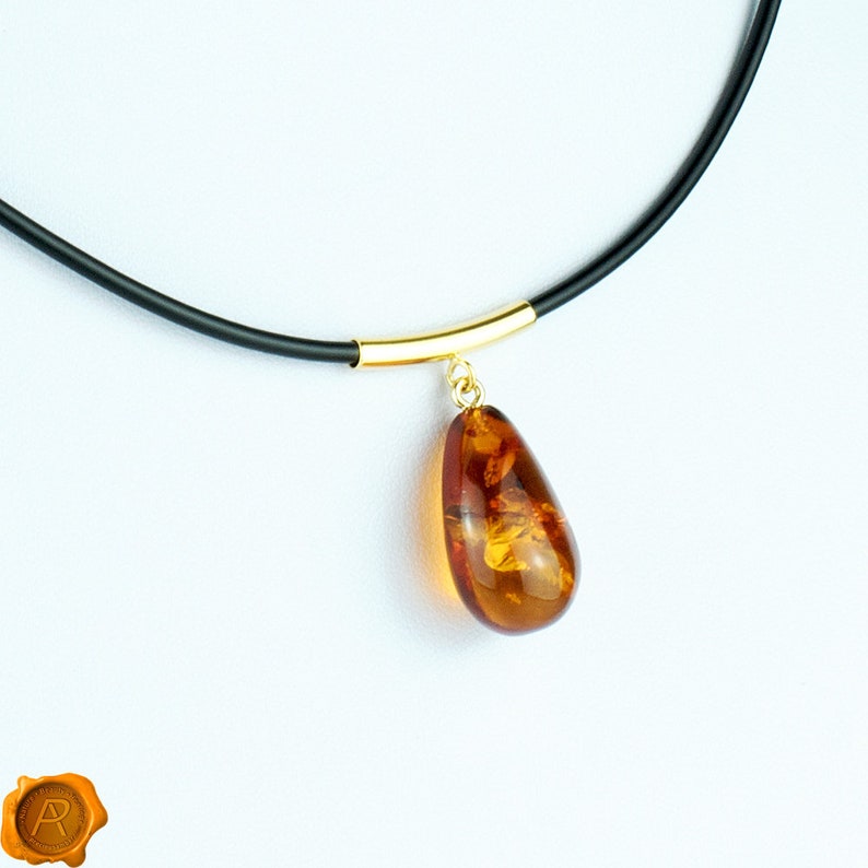 Amber teardrop pendant necklace for women natural cognac | Etsy