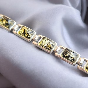VERSTELBARE UNISEX Groene Baltische barnsteen sterlingzilveren edelsteen armband sierlijke sieraden cadeau mannen vrouwen vriendje kleine schakel kristallen armbanden