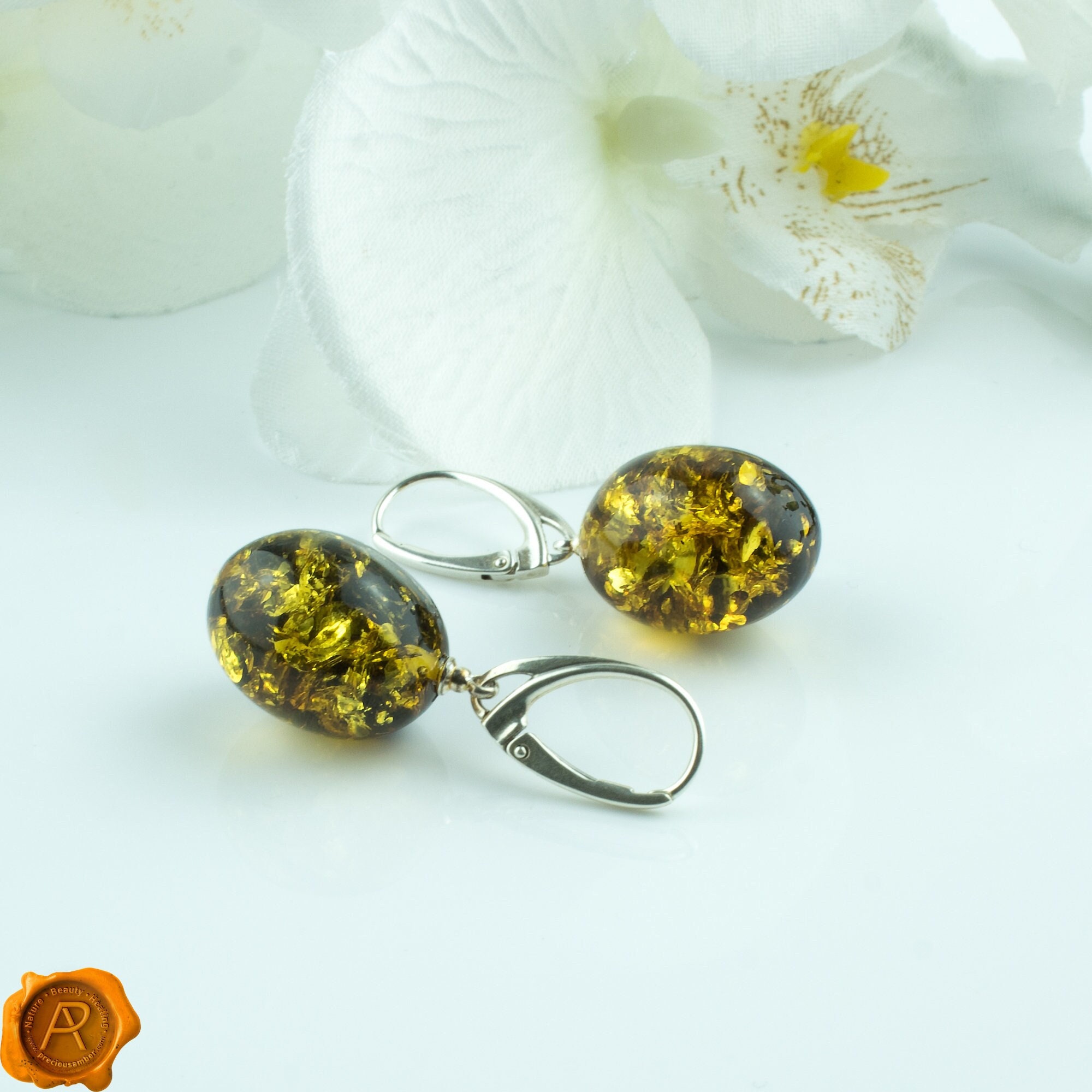 Green amber earrings clearance