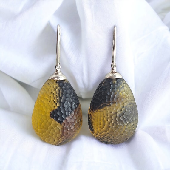 Orecchini in ambra baltica color cognac, pendenti in argento sterling, pendenti vistosi, orecchini a foglia con pietra preziosa marquise, gioielli in ambra, idea regalo per lei - Italia