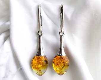 Orecchini Pendenti In Argento Sterling 925 Con Ambra Baltica Naturale - Donna - 2