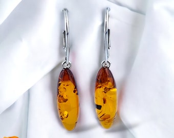 Noda 080467 – Orecchini Pendenti In Argento Sterling E Ambra Baltica Color Miele, Goccia, Per Donna - 2