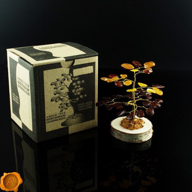 Handmade Amber Tree Multicolour Baltic Amber Tree Cognac Butterscotch Amber Leaves Tree on Birch Amber Tree Gift Amber Bonsai Tree