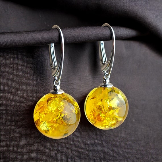 Baltic Lemon Amber Sphere Earrings Baltic Lemon Amber Sphere Earrings
