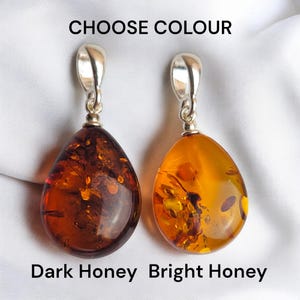 Tiny Drop Honey Amber Pendant, Classic Dainty Silver Natural Amber Gemstone Gift, Baltic Amber Minimalist Cute Jewellery Gifts Women Girls