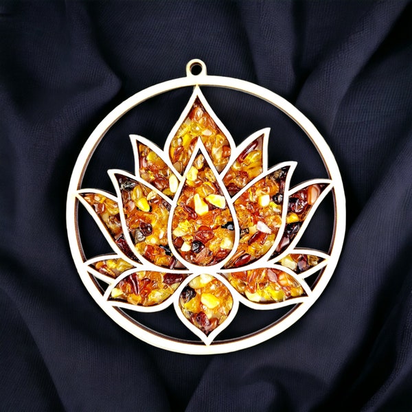 Lotus Flower Baltic Amber Suncatcher Window Meditation Gift Charm Crystal Dreamcatcher Amber Art Wood Gemstone Christmas Tree Decor Ornament