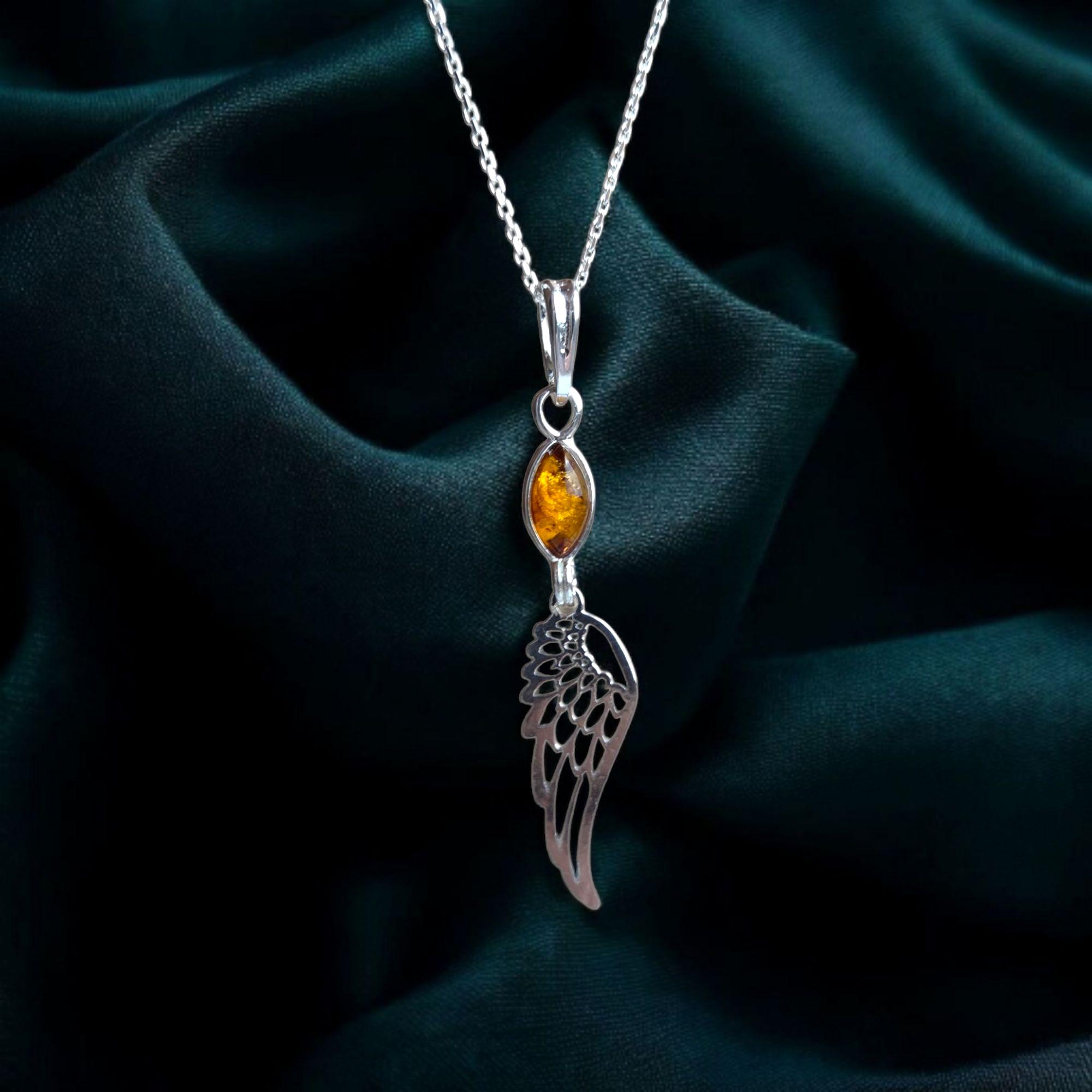 Pendentif Ange Gardien En Ambre Véritable Et Argent 925 - Unisexe - Pierre Naturelle - Fabriqué En Pologne