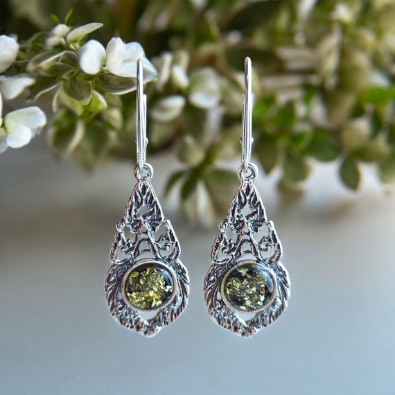 Orecchini di lusso verde in argento sterling pietra principale ambra | Acquisti Online su