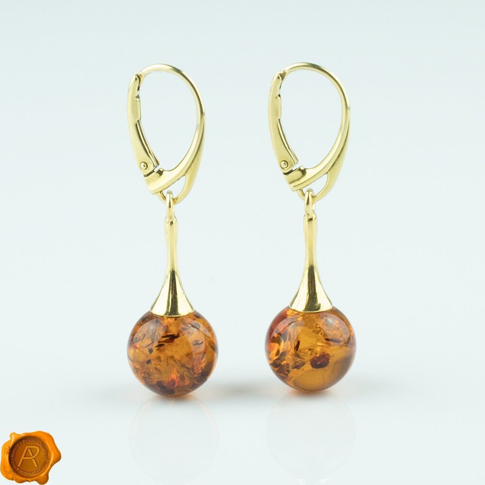 Peora Genuine Baltic Amber Drop Earrings 925 Sterling